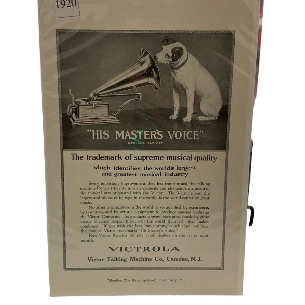 Vintage 1920 Victrola His Masters Voice Talking Machine Company Camden Ad Advert